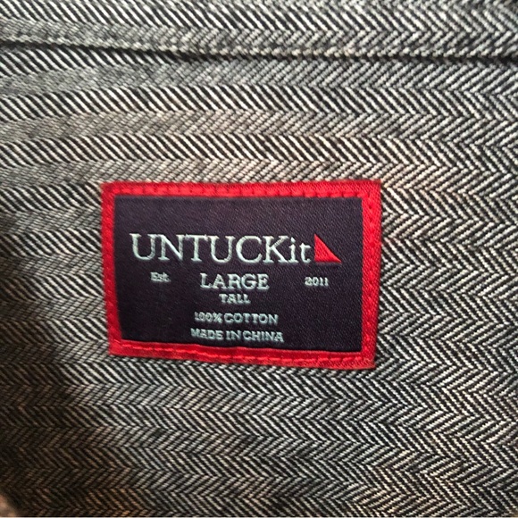Untuck it Librando grey herringbone tweed button front shirt size L tall EUC - Picture 2 of 8